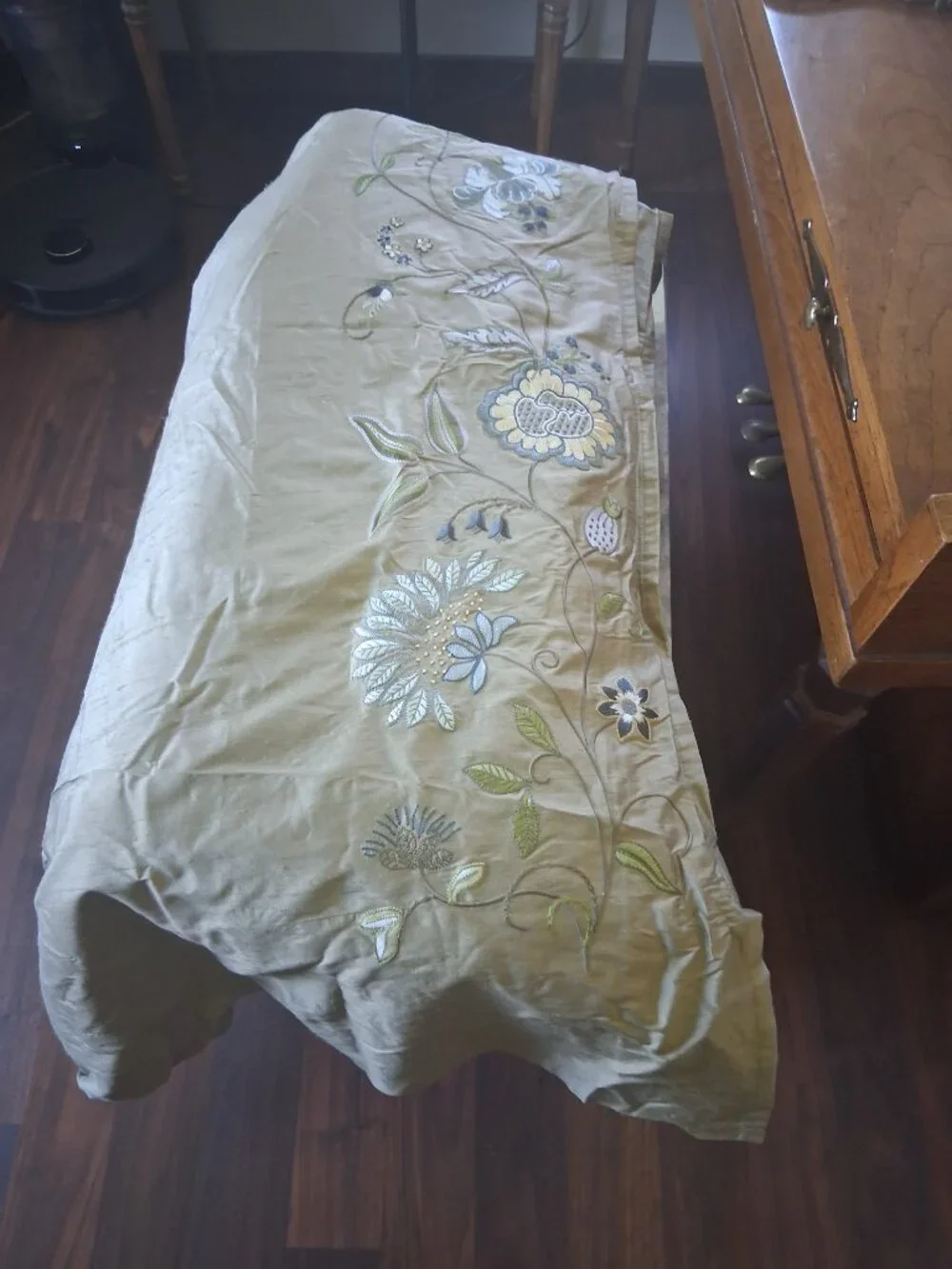 Pottery Barn Audrey 50W x 96L Gold Pole Top Floral SILK Drapes. Set of 2
